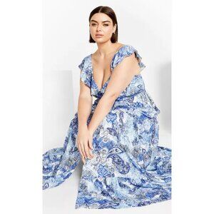 City Chic Blushing Beauty Maxi Dress Blue Size 14 / XS